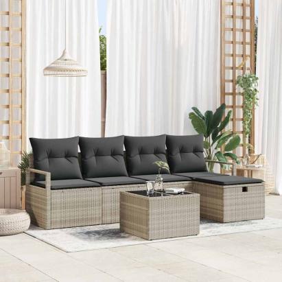 Set de canapele pentru grădină 6 pcs Gri deschis Rattan poli GartenMobel Dekor