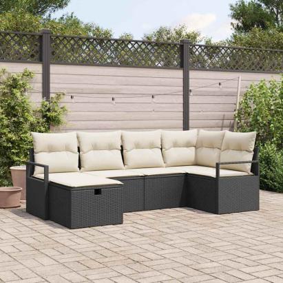 Set de canapele pentru grădină cu pernă 6 pcs Negru poliratan GartenMobel Dekor