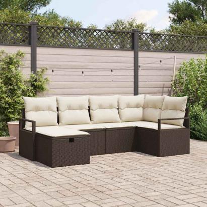 Set de canapele pentru grădină cu pernă 6 pcs Maro Rattan poli GartenMobel Dekor
