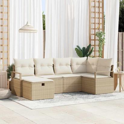 Set de canapele pentru grădină cu pernă 6 pcs Bej Rattan poli GartenMobel Dekor