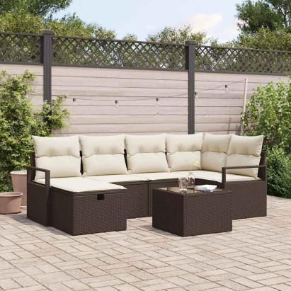 Set de canapele pentru grădină cu pernă 7 pcs Maro Rattan poli GartenMobel Dekor