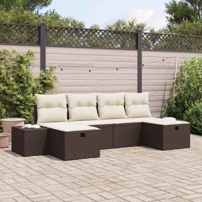 Set de canapele pentru grădină cu pernă 6 pcs Maro poliratan GartenMobel Dekor