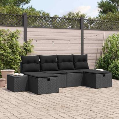 Set de canapele pentru grădină cu pernă 6 pcs Negru poliratan GartenMobel Dekor