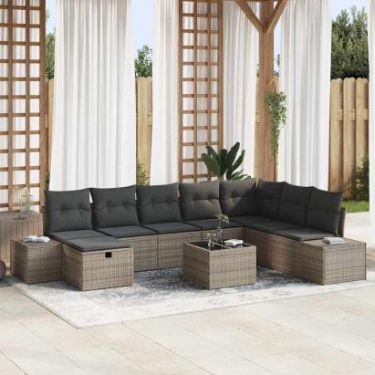 Set de canapele pentru grădină cu pernă 9 pcs Gri Rattan poli GartenMobel Dekor