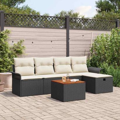 Set de canapele pentru grădină cu pernă 6 pcs Negru Rattan poli GartenMobel Dekor