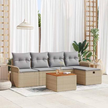 Set de canapele pentru grădină cu pernă 6 pcs Bej Rattan poli GartenMobel Dekor