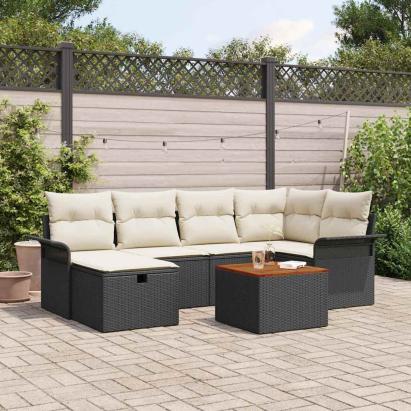 Set de canapele pentru grădină cu pernă 7 pcs Negru Rattan poli GartenMobel Dekor