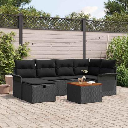 Set de canapele pentru grădină cu pernă 7 pcs Negru Rattan poli GartenMobel Dekor