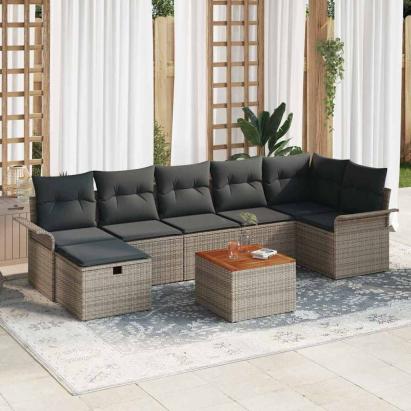 Set de canapele pentru grădină cu pernă 8 pcs Gri Rattan poli GartenMobel Dekor