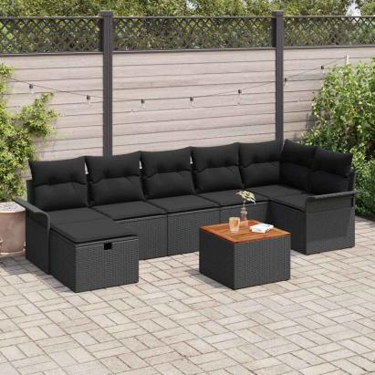 Set de canapele pentru grădină cu pernă 8 pcs Negru Rattan poli GartenMobel Dekor