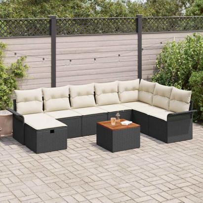 Set de canapele pentru grădină cu pernă 9 pcs Negru Rattan poli GartenMobel Dekor