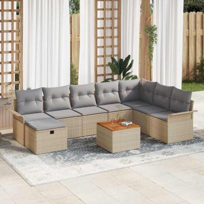 Set de canapele pentru grădină cu pernă 9 pcs Bej Rattan poli GartenMobel Dekor