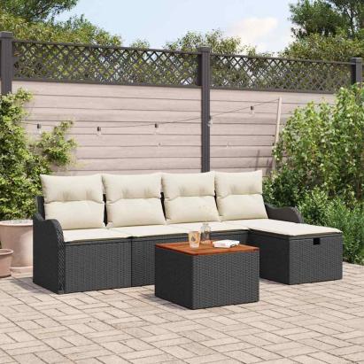 Set de canapele pentru grădină cu pernă 6 pcs Negru Rattan poli GartenMobel Dekor