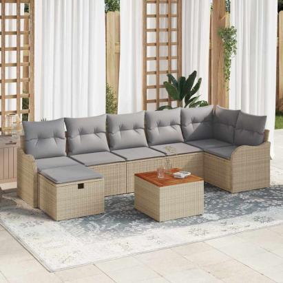 Set de canapele pentru grădină cu pernă 8 pcs Bej Rattan poli GartenMobel Dekor