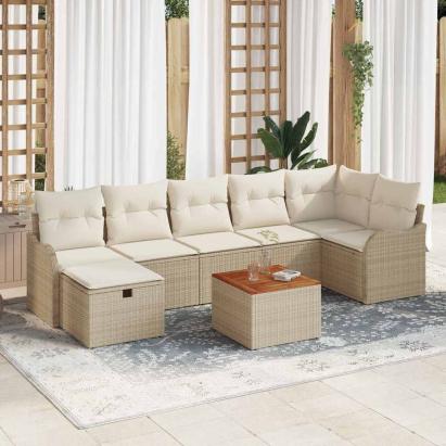 Set de canapele pentru grădină cu pernă 8 pcs Bej Rattan poli GartenMobel Dekor