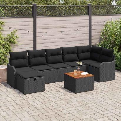Set de canapele pentru grădină cu pernă 8 pcs Negru Rattan poli GartenMobel Dekor