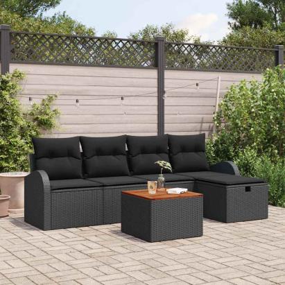 Set de canapele pentru grădină cu pernă 6 pcs Negru Rattan poli GartenMobel Dekor