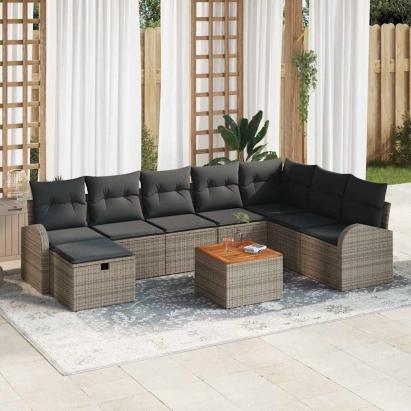 Set de canapele pentru grădină cu pernă 9 pcs Gri Rattan poli GartenMobel Dekor