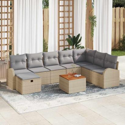 Set de canapele pentru grădină cu pernă 9 pcs Bej Rattan poli GartenMobel Dekor