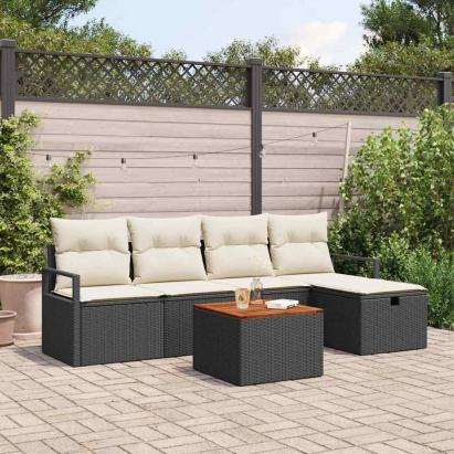 Set de canapele pentru grădină cu pernă 6 pcs Negru Rattan poli GartenMobel Dekor