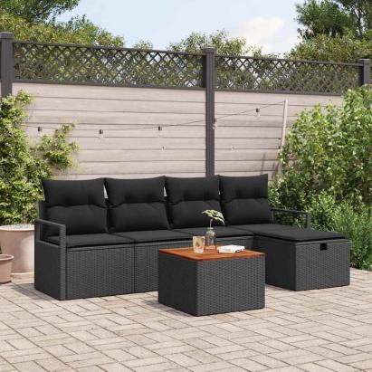 Set de canapele pentru grădină cu pernă 6 pcs Negru Rattan poli GartenMobel Dekor