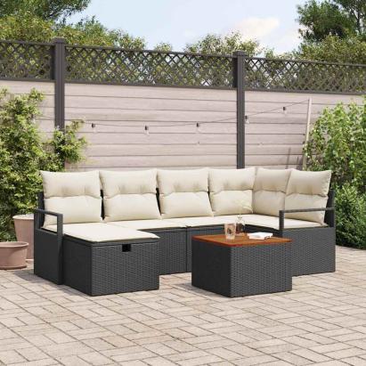 Set de canapele pentru grădină cu pernă 7 pcs Negru Rattan poli GartenMobel Dekor