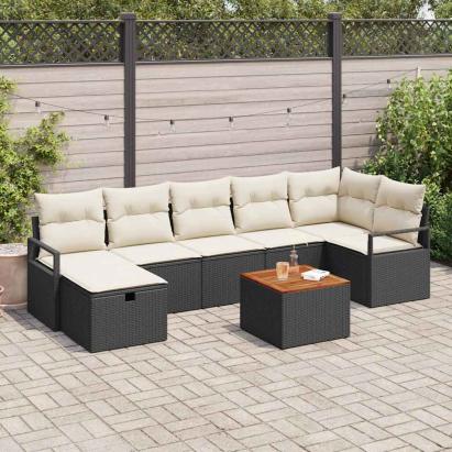 Set de canapele pentru grădină cu pernă 8 pcs Negru Rattan poli GartenMobel Dekor