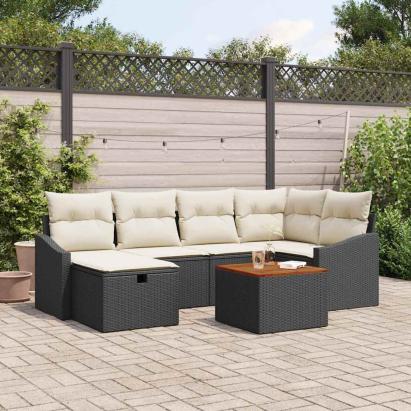 Set de canapele pentru grădină cu pernă 7 pcs Negru Rattan poli GartenMobel Dekor