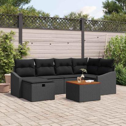 Set de canapele pentru grădină cu pernă 7 pcs Negru Rattan poli GartenMobel Dekor