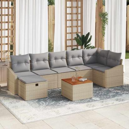 Set de canapele pentru grădină cu pernă 8 pcs Bej Rattan poli GartenMobel Dekor