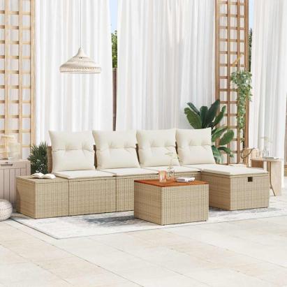Set de canapele pentru grădină cu pernă 6 pcs Bej Rattan poli GartenMobel Dekor