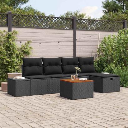 Set de canapele pentru grădină cu pernă 6 pcs Negru Rattan poli GartenMobel Dekor