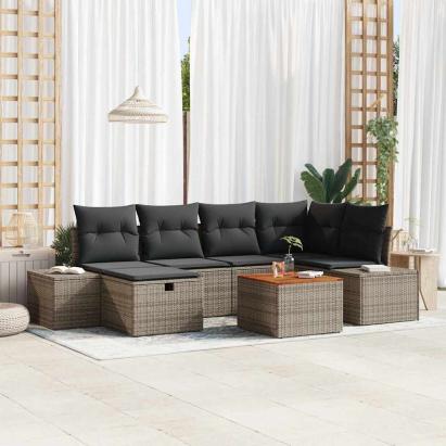 Set de canapele pentru grădină cu pernă 7 pcs Gri Rattan poli GartenMobel Dekor