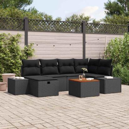 Set de canapele pentru grădină cu pernă 7 pcs Negru Rattan poli GartenMobel Dekor