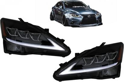 Faruri Full LED negre cu semnal dinamic pentru Lexus IS XE20 2006-2013