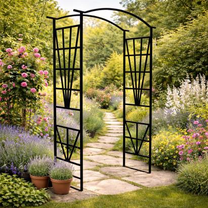 Pergola decorativa pentru gradina, suport plante cataratoare, structura otel, 114x45x208 cm, negru