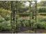 Pergola de gradina cu banca integrata, suport plante, otel negru 114x45x208 cm