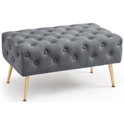 Taburet Madrid, tapitat cu catifea, tip banca, cu picioare metalice, 80x42x41 cm, gri