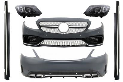 Pachet Exterior Complet si Faruri Full LED Mercedes Clasa C W205 Sedan (2014-2018) C63 Design