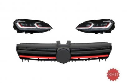 Faruri LED cu grila pentru VW Golf 7 VII 2013-2017, R Design rosu