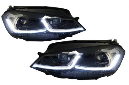 Faruri LED pentru VW Golf 7 VII RHD 2012-2017, look G7.5 cu semnal dinamic
