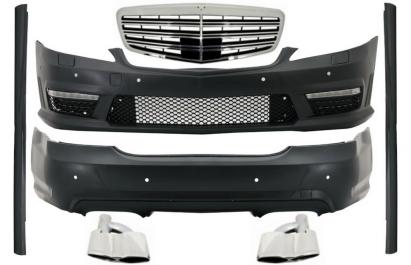 Pachet exterior complet Mercedes S-Class W221 cu grila chrom si ornamente tobe