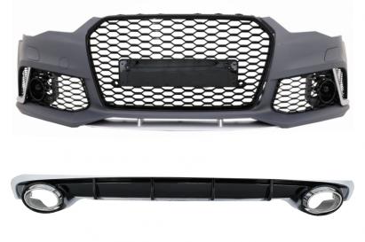 Pachet bara fata, difuzor spate si ornamente evacuare Audi A6 4G RS6 Design