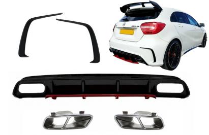 Difuzor bara spate Mercedes A-Class W176 Facelift cu ornamente crom, A45 Design