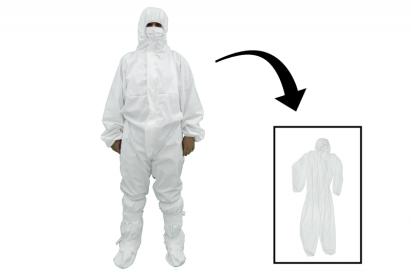 Combinezon alb din Bumbac si Polietilena cu gluga, inchidere cu fermoar, mansete elastice, marimea XL, impermeabil, lavabil