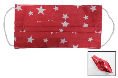 Pachet 5 masti de protectie rosii cu stele cu pliuri din bumbac 100% + 5 Filtre PPS de 330