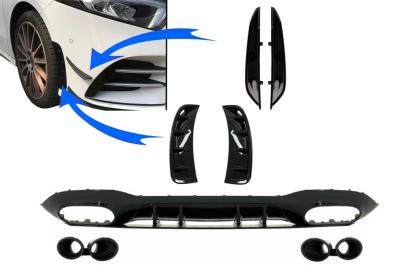 Pachet difuzor bara spate si ornamente negre Mercedes A-Class V177 2018-2022