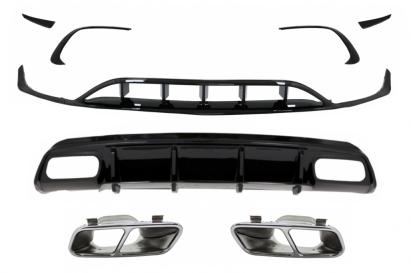 Difuzor spate negru cu ornamente evacuare si prelungiri fata Mercedes A-Class W176 A45 Design