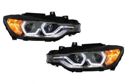 Faruri Full Angel Eyes LED DRL BMW 3 Series F30 F31 Sedan Touring (10.2011-05.2015) Negre