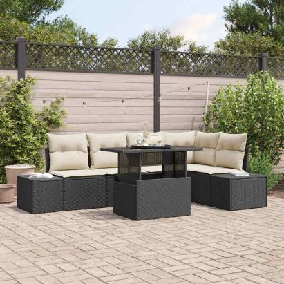 Set de canapele pentru grădină 6 pcs Negru Rattan poli GartenMobel Dekor